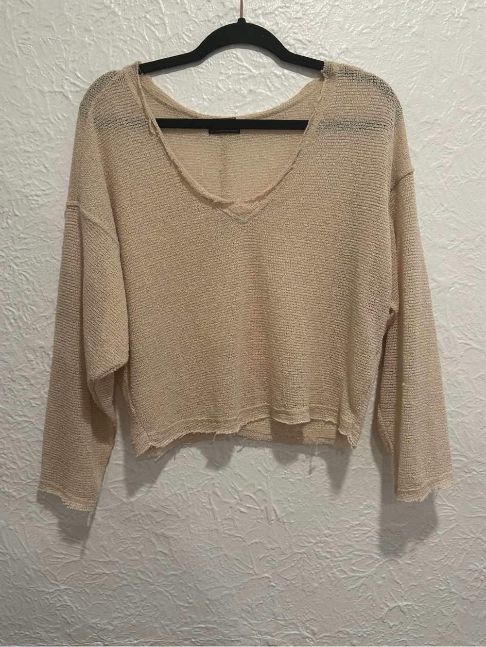 Urban Outfitters Cream V-Neck Crochet Lightweight Knit Sweater